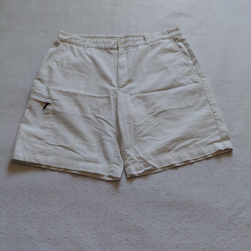 Greg Norman Tasso Elba Mens Plaid Cargo Shorts White Size 36 Golf Preppy Casual